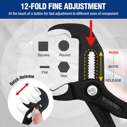 7" Water Pump Pliers Adjustable Quick Adjusting Curved Jaw Groove Joint Pliers Non-Slip Comfort Handle