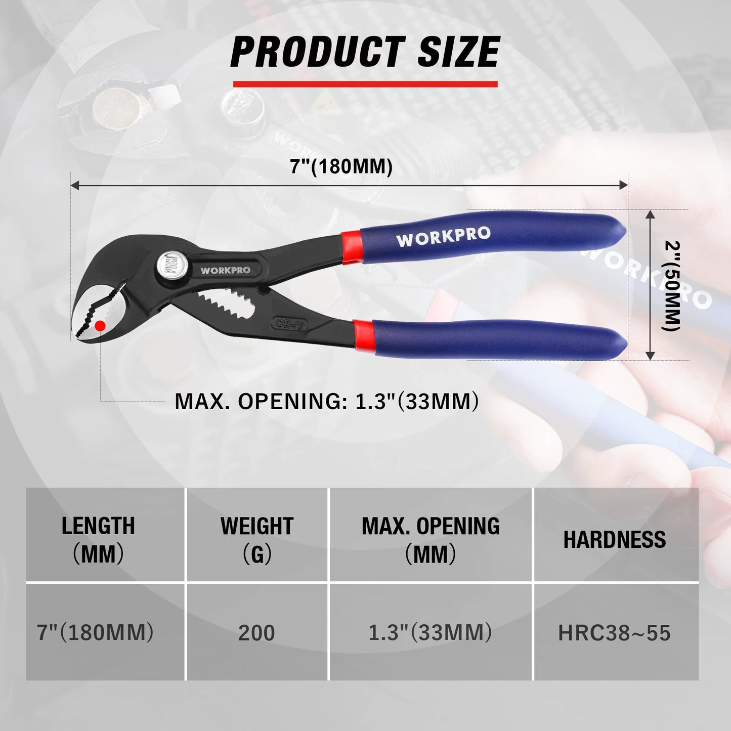7" Water Pump Pliers Adjustable Quick Adjusting Curved Jaw Groove Joint Pliers Non-Slip Comfort Handle