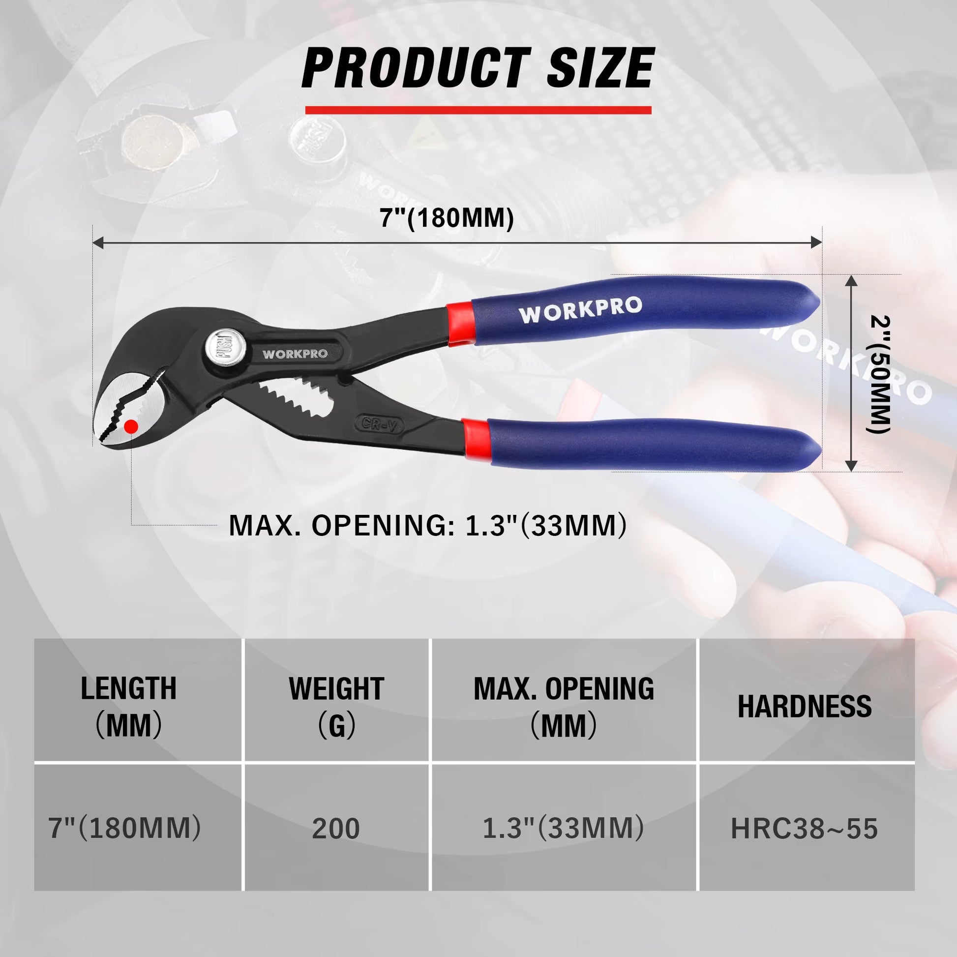 7" Water Pump Pliers Adjustable Quick Adjusting Curved Jaw Groove Joint Pliers Non-Slip Comfort Handle